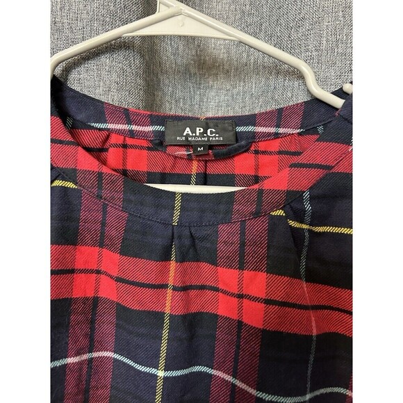 A.P.C. Rue Madame Paris Red Tartan Plaid Flannel Holiday Midi Dress M preppy - Picture 4 of 10